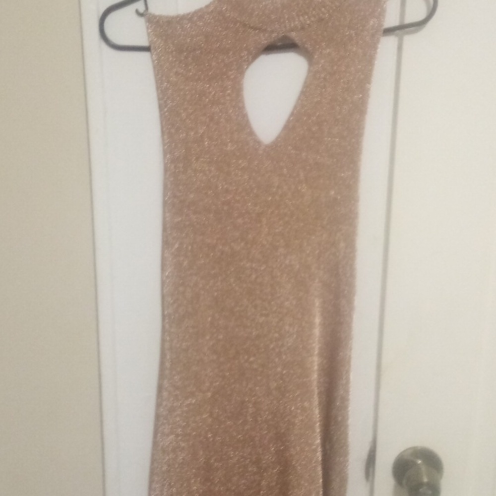 Woman gold bronze dress with a split and open back new size smy